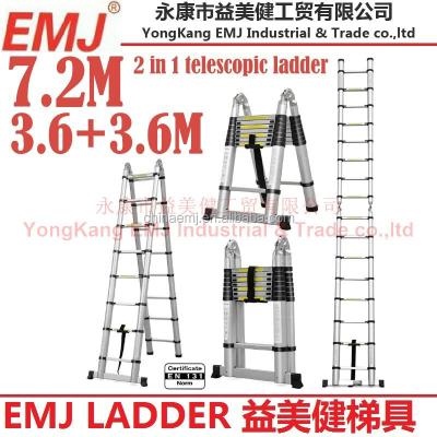 China Telescopic Ladders 7.2m 2 In 1 Single Ladder 7.2m A Ladder 3.6m+3.6m A Type Telescopic Ladder for sale