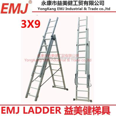 China Folding Ladders 3 Section Extension Ladder 3X9 for sale