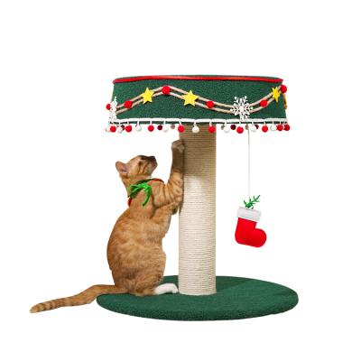 China Christmas High Quality Wholesale Viable Cat Pet Play House With Stripe Cat Tree Cat Scratching Post for sale