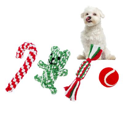 China New Christmas Dog Stuffed Plush Ball Sustainable Funny Luxury Soft Teeth Rope Interactive Chew Toy Set For Dogs for sale