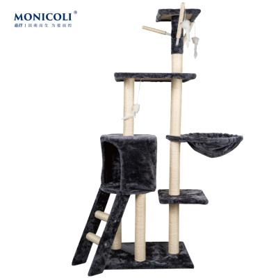 China Sustainable Multi-Level Luxurious Tower of Cat Climbing Frame Wall Toy Cat Tree Wood Cat House for sale