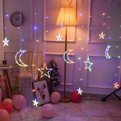 China Light String Moon Stars Lamp String Garland Holiday Lights Led Curtain Christmas Festival Decoration Stars and Moon Curtain Lights for sale