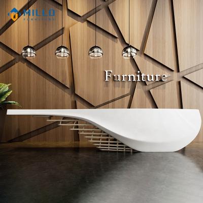 China Hot Sale Art Shape Front Desk Custom Design Art Shape New Style White Beauty Salon Reception Counter Luxury Hotel Front Desk for sale