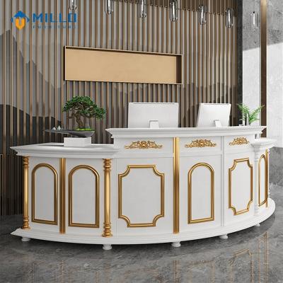 China High Gloss White Nordic Luxury Elegant White U Shape Reception Factory Reception Counter Design Wooden Living Room Front Desk Supply for sale