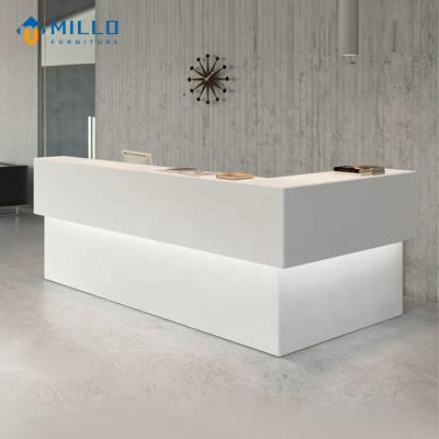 China L Shape Modern White Led Front L Shape Design Living Room Hotel Office Clinic Reception Desk Custom Made Front L Shape Counter for sale