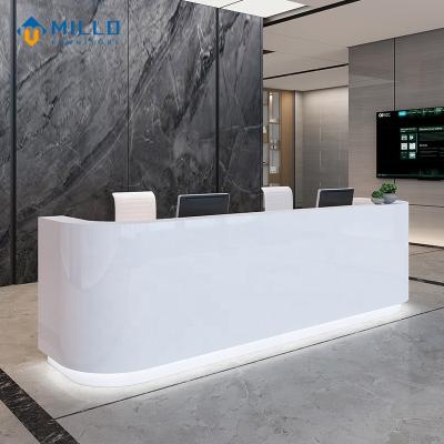 China C Shape Desk Customized Modern Logo Simple Design Reception Counter Wooden White Nail Salon Small Reception Table for sale