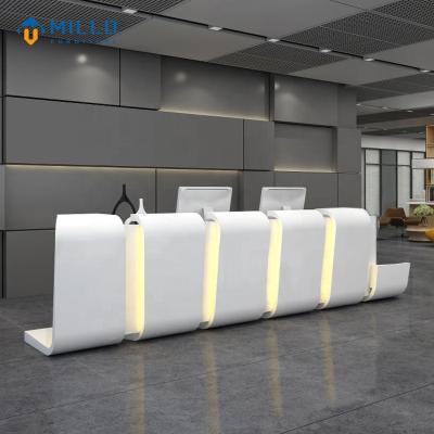 China Art Shape Reception Customized Art Shape Design Luxury Front Commercial Straight White Office Hotel Spa Lounge Reception for sale