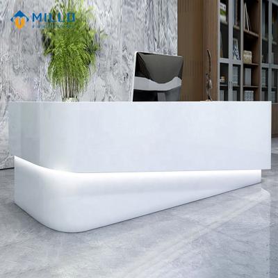 China Adjustable (Other) Custom Design Modern White Front Counter Led Light Beauty Salon Spa Hotel Office Reception for sale