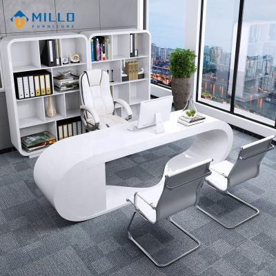 China Supplier Customized Modern Edge Modern Office Table White Curved Wood Round Desk With Drawer for sale