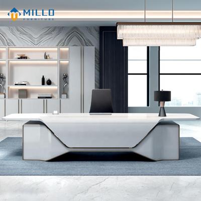 China Modern Executive Desk Customized Design Unique Shape Wooden MDF Office Furniture Chair Manager Executive Office Desk White Table Set for sale