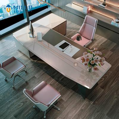 China L Shape Office Desk Furniture Hot Sale High Gloss Wooden Boss Modern Luxury Pink L Shape Executive Desk for sale