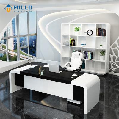 China High Gloss Luxury Wood L Shape Office Desk Furniture Table Manager Executive Office Desk With Side Cabinet for sale