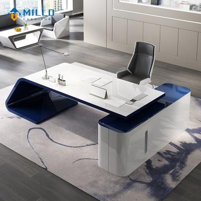 China L Shape Desk Factory Supply Customized Design Modern Luxury High Gloss L Shape Blue Office Chair Executive Desk Manager Table for sale