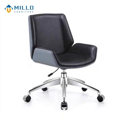 China Design Adjustable Back Swivel Hot Sale Office Furniture Short Armrest(Height)Executive Office Leather Chair With Wheels for sale