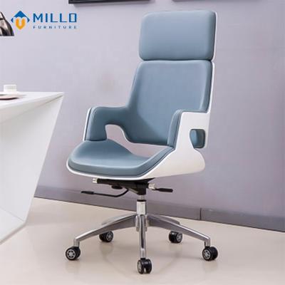 China Modern Office Furniture Luxury Chair High Swivel Blue Leather Executive Office Swivel Back Chair for sale