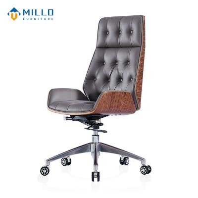 China (Size) Customized Design Modernl Office Adjustable Ergonomic High Wood Back Executive Leather Chair With Wheels for sale