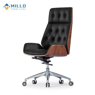 China Hot Sale Adjustable Comfortable Leather Commercial Ergonomic High Back Wooden Executive Office Chair Brown(Height) for sale