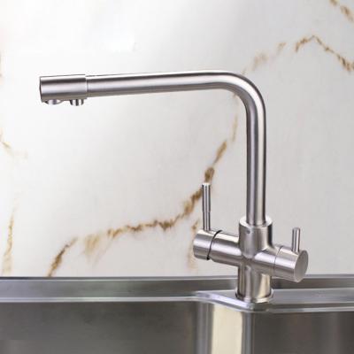 China Thermostatic Faucets ODM Multi Functional Brushed Stainless Steel 304 Dual Handle Outlet Drinking Water Faucet Kitchen Sink Faucet for sale