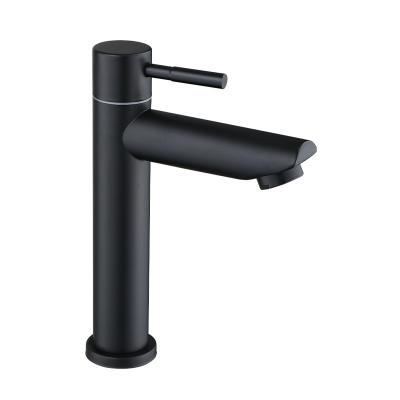 China Modern Single Cold Mouth Black 304 Stainless Steel Bathroom Faucets Waterfall Faucet 304 Metered Straight Basin Faucets for sale