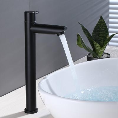 China Modern Single Cold Mouth Black 304 Stainless Steel Bathroom Faucets Waterfall Faucet 304 Metered Straight Basin Faucets for sale