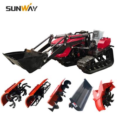 China Farm Work Machinery 50HP Mini Crawler Tractor with Grass Cutter/Front End Loader and Backhoe Attachment for sale