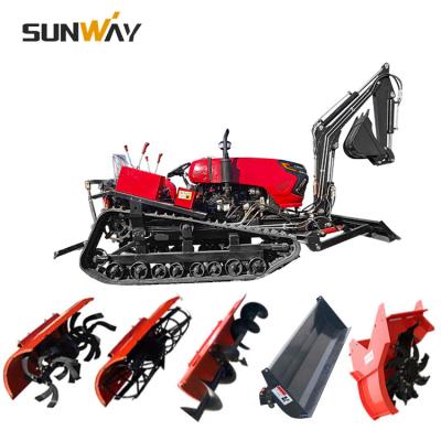 China Small Working Farm Rotoary Agricultural Cultivator Rototiller Mini Crawler Tractor Rubber Tracked Machinery 60HP Tiller for sale