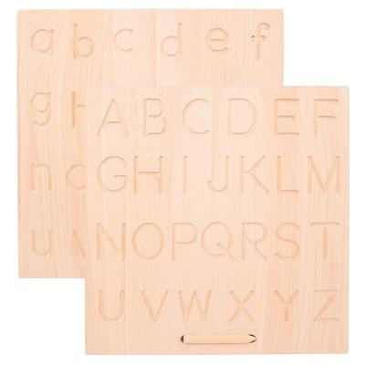 China Wooden Montessori Toys Uppercase & Double Sided Wooden Alphabet Tracing Board; lowercase letters learning practice board for kids for sale