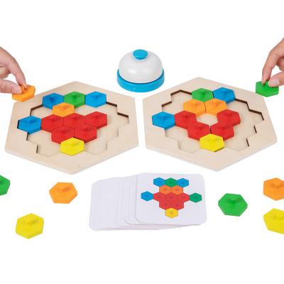 China Wooden Interactive Desktop Puzzle Desktop Geometric Shape Battle Game Parent-child Children's Cognitive Matching Puzzle Building Block Toy for sale