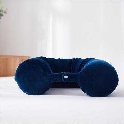 China Factory Wholesale A3 Twist Cylinder Roll Memory Foam Neck Pillow Factory Knitted U-Shape Royal Blue Polyester/Cotton 68*10cm for sale