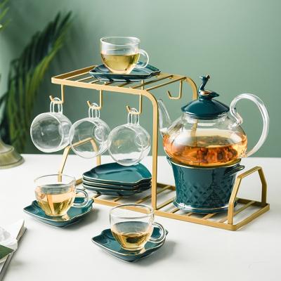 China WITH LID British light luxury afternoon tea tea set boiled fruit flower tea cup flower glass teapot for home for sale