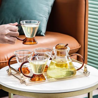 China Nordic Viable Glass Teapot Luxurious Glass Tea Set Heat Resistant Style Teapot And Cup Set for sale