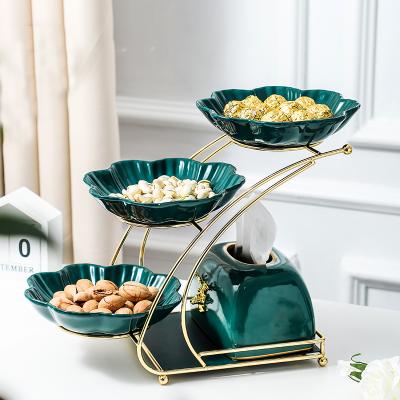 China Sustainable Modern Stylish Multilayer Ceramic Fruit Tray Candy Dish Living Room Vertical Multilayer Fruit Bowl for sale