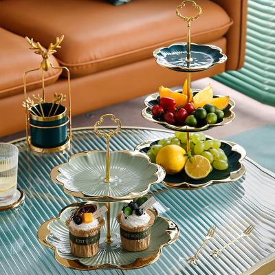 China Viable large multi-layer dessert stand ceramic living room coffee table cake stand home dessert for sale