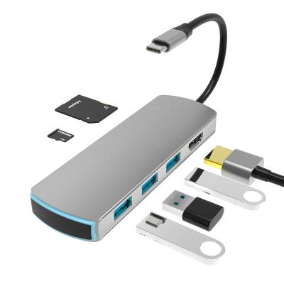 China Aluminum Alloy USB Type C Hub 6 in 1 USB C Docking Station with HD 4K@30Hz USB3.0 SD/TF Card Reader for Macbook Huawei Matebook for sale