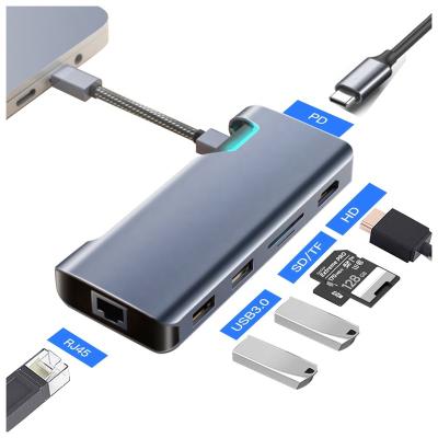 China Type C Aluminum Alloy USB C Hub 7-in-1 Docking Station with Ethernet Port, 4K HD, 2 USB 3.0, 100W USB C Power Delivery Charging, SD Card /TF for sale