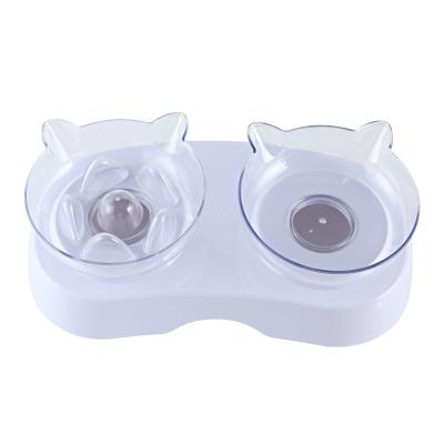 China Slow Food Pet Diet Drinking Water Double Bowl High Quality Plastic Pet Bowl Stocked Transparent Pet Bowl for sale