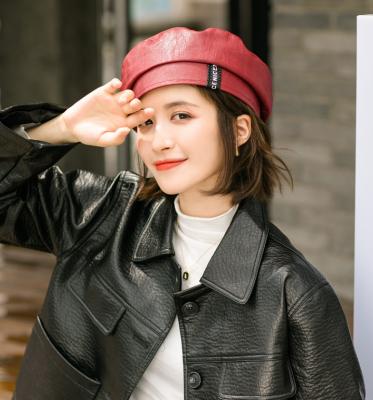 China Octagonal Fashion Winter Fashion Hat PU Leather Windproof Painter Women's Beret Hat for sale