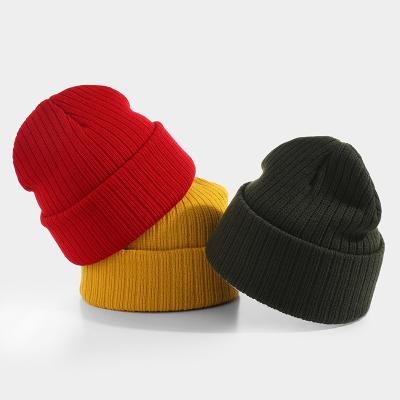 China COMMON Winter Men Women Fashion Autumn Hat Plain Cuff Knitted Beanie Hat Acrylic Skull Cap For Adults for sale