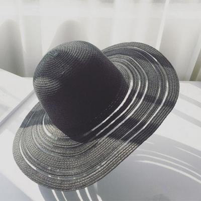 China Striped Fashion Sun Beach Travel Summer Sun Hat Wide Brim Flat Straw Hat Sombrero Protection For Women for sale