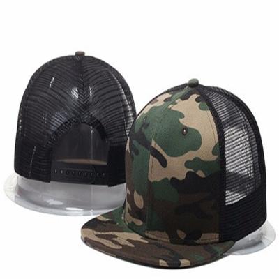 China breathable & Wholesale Unisex Waterproof Fashion Hop Trucker Flat Mesh Blank Short Brim Hip Cotton Brim Sports Camouflage Hat Baseball Snapback Hat for sale