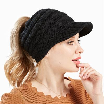 China Acrylic Knitted Slouchy Slouchy Ponytail Beanie Cap Winter Solid Color Sports Sun Visor Hat Custom Wholesale COMMON for sale