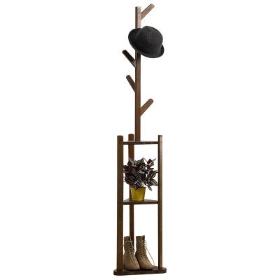 China Bedroom Convertible Bamboo Original Creative Living Room Wooden Coat Rack With Flower Display Stand Shoe Rack for sale