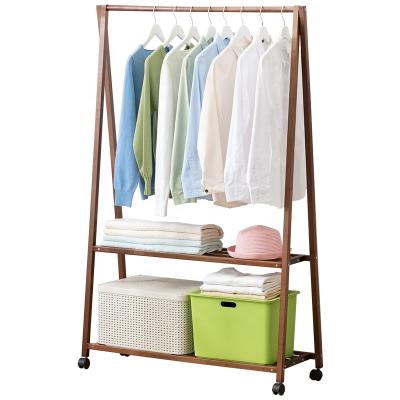 China Convertible Ready To Ship Multi Purpose 2 Row Bamboo Clothes Rack Clothes Rack With Laundry Hamper Rack for sale