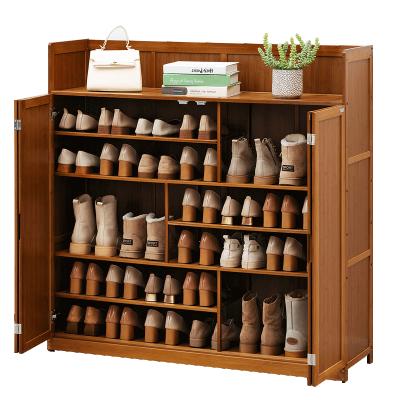 China Closed Type High Quality 100% Natural Bamboo Easy Assembly Waterproof Wooden Shoe Rack With Door for sale