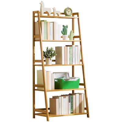 China Bamboo Multi Ladder Adjustable Storage Shelf Plant Display Rack Folding Wooden Living Room Bathroom Shelf for sale