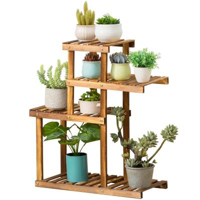 China Modern popular high quality wooden natural bamboo flower rack room flower stand garden flower shelf for sale