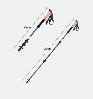 China TPR Double Color Head With Outdoor Squash Belt Imitation Carbon Alpenstock Cork Handle Hiking Stick For High Quality for sale