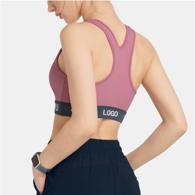 China Wholesales Breathable Sports Bra With Full Letters Printing High Running Bra Custom Logo Padded Yoga Bra for sale