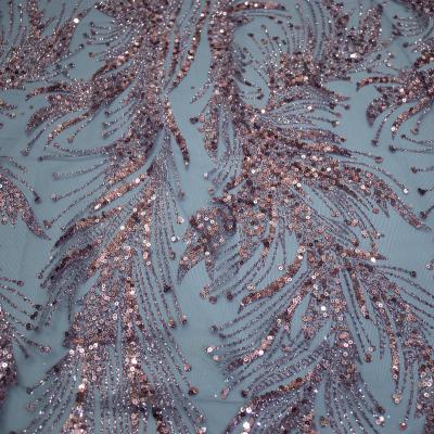 China Sustainable High quality mesh crystal sequin printed fabric for wedding and evening dress fabric for sale