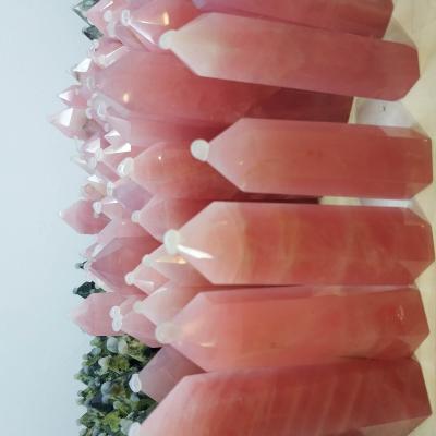 China China 2022 Wholesale Natural Healing Magic Wands Rose Quartz Crystal Towers Rose Dots 8-9cm High Quality for sale